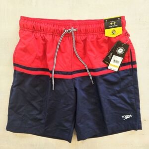 Speedo Red and Navy Blue Swim Trunks UPF 50+ Small NWT
